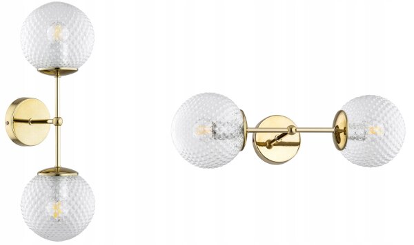 Wandlampe Up Down Retro Glas Metall Gold E27 H:40 cm