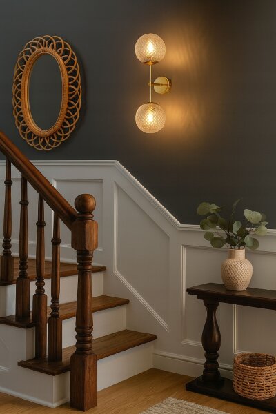 Wandlampe Up Down Retro Glas Metall Gold E27 H:40 cm