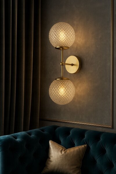 Wandlampe Up Down Retro Glas Metall Gold E27 H:40 cm