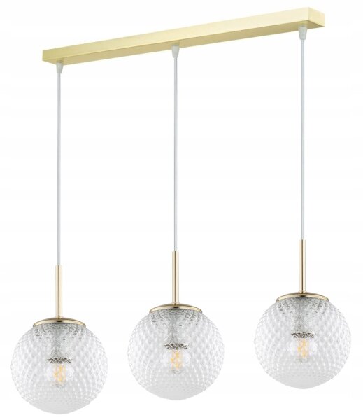 Pendelleuchte 3-flammig Glas Metall Gold E27 60 cm