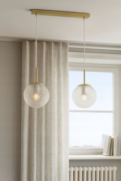 Pendelleuchte 2-flammig Glas Metall Gold E27 40 cm
