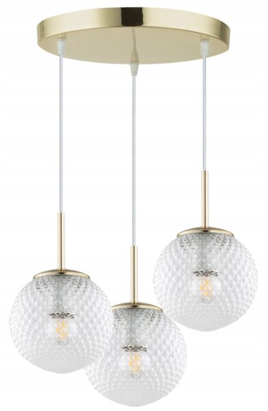 Pendelleuchte 3-flammig Gold Metall Glas E27 B:30 cm