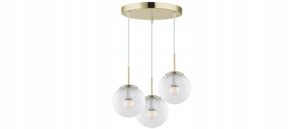Pendelleuchte 3-flammig Gold Metall Glas E27 B:30 cm