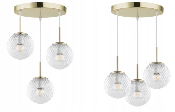 Pendelleuchte 3-flammig Gold Metall Glas E27 B:30 cm