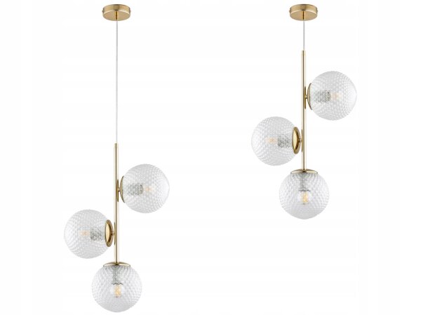 Pendelleuchte Glas Metall Gold E27 3-flmg B:25 cm Retro
