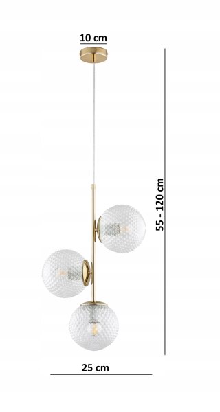 Pendelleuchte Glas Metall Gold E27 3-flmg B:25 cm Retro