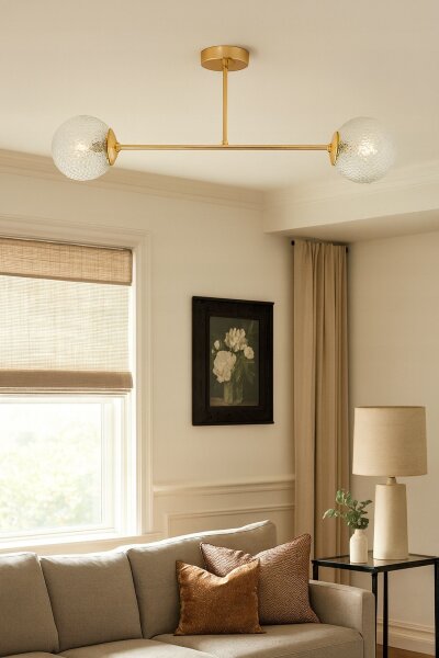 Deckenlampe Glas Metall Gold 2-flammig E27 70 cm Retro