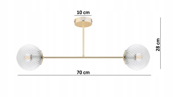 Deckenlampe Glas Metall Gold 2-flammig E27 70 cm Retro