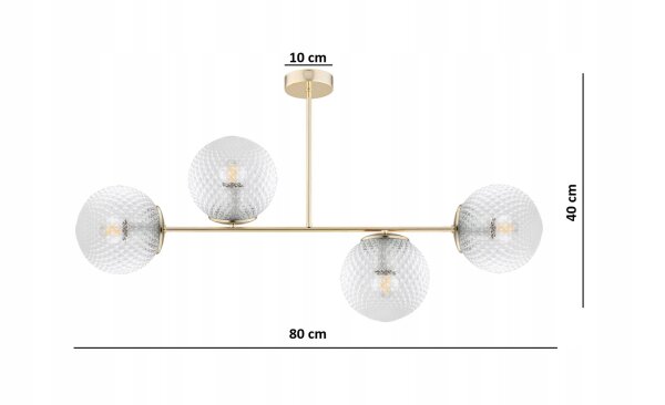 Deckenleuchte 4-flammig Glas Metall Gold E27 80 cm