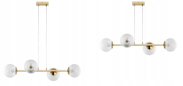Pendelleuchte 4-flammig Glas Metall Gold E27 L:15 cm