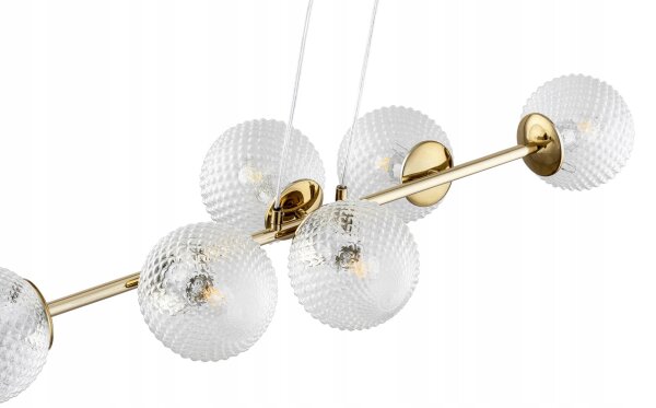 Pendelleuchte 6-flammig Glas Metall Gold E27 90 cm