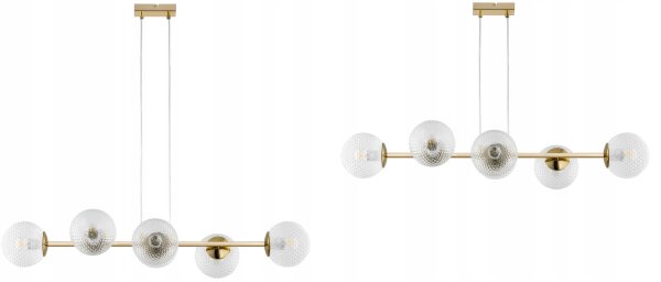 Pendelleuchte 6-flammig Glas Metall Gold E27 90 cm