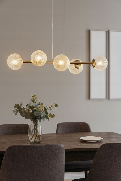 Pendelleuchte 6-flammig Glas Metall Gold E27 90 cm