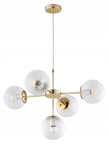 Pendelleuchte Glas Metall Gold 5-flammig E27 L:60 cm