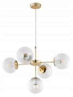 Pendelleuchte Glas Metall Gold 5-flammig E27 L:60 cm