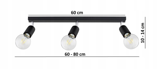Deckenspot flexibel Schwarz E27 3-flammig L:60 cm Retro