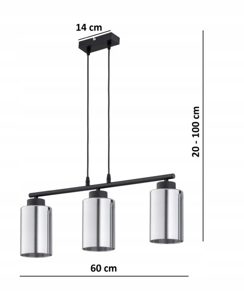 Hängelampe 3-flammig Silber Metall E27 L:10 cm Modern