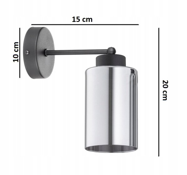 Wandleuchte mit Arm Schwarz Silber E27 T:15 cm Modern