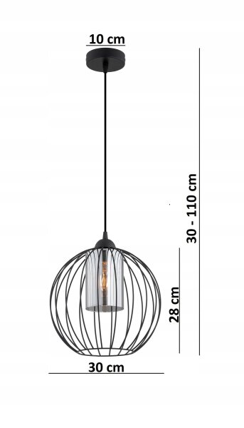 Pendelleuchte Schwarz Glas Metall Draht E27 B:30 cm