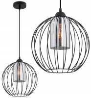 Pendelleuchte Schwarz Glas Metall Draht E27 B:30 cm