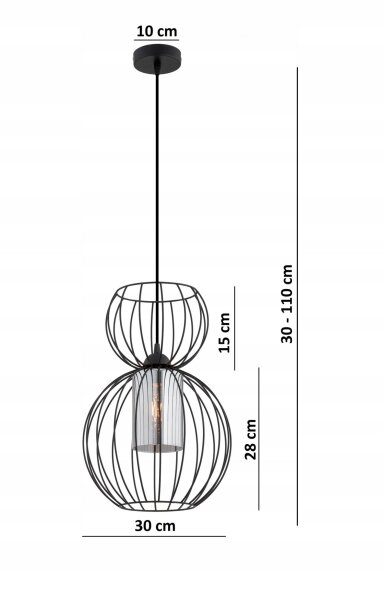 Pendelleuchte Glas Draht Metall Schwarz E27 B:30 cm