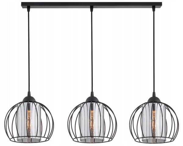 Pendelleuchte 3-flammig Glas Schwarz E27 L:70 cm Modern