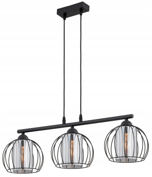 Pendelleuchte Glas Schwarz 3-flammig E27 L:70 cm Metall