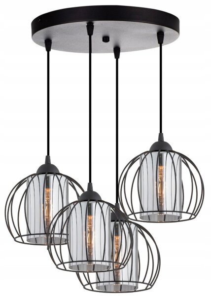 Pendelleuchte 3-flammig Glas Metall E27 Ø40 cm Schwarz