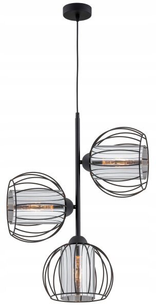 Pendelleuchte 3-flammig Glas Metall Schwarz E27 L:18 cm