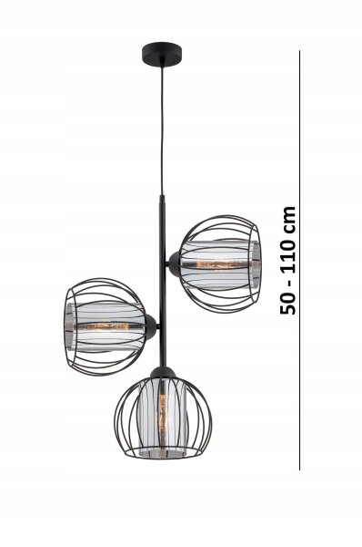 Pendelleuchte 3-flammig Glas Metall Schwarz E27 L:18 cm