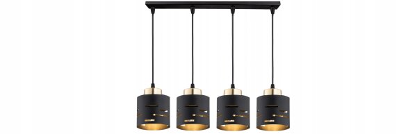 Pendelleuchte 4-flammig Schwarz Gold E27 L:70 cm Metall