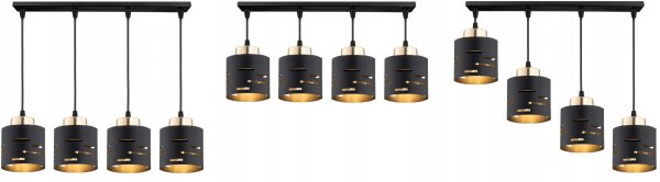Pendelleuchte 4-flammig Schwarz Gold E27 L:70 cm Metall