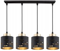 Pendelleuchte 4-flammig Schwarz Gold E27 L:70 cm Metall