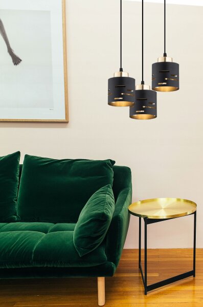 Pendelleuchte Metall Schwarz Gold E27 B:10 cm Modern