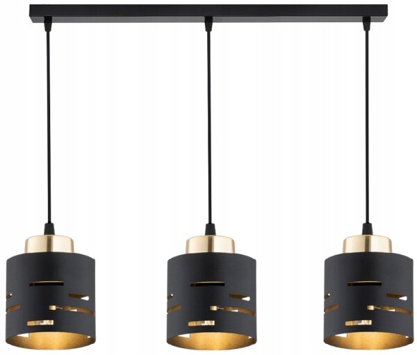 Pendelleuchte 3-flammig Metall Schwarz Gold E27 L:60 cm