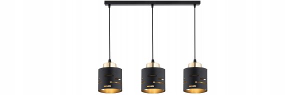 Pendelleuchte 3-flammig Metall Schwarz Gold E27 L:60 cm