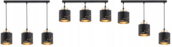 Pendelleuchte 3-flammig Metall Schwarz Gold E27 L:60 cm