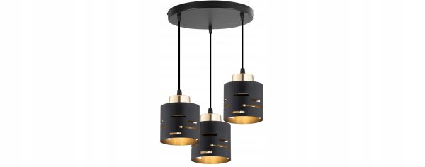 Hängelampe 3-flammig Schwarz Gold E27 B:30 cm rund