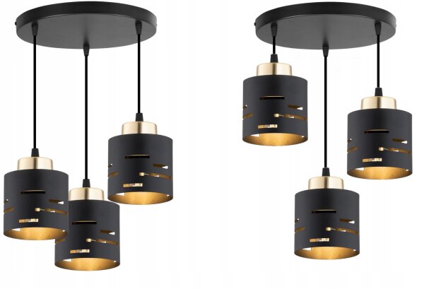 Hängelampe 3-flammig Schwarz Gold E27 B:30 cm rund