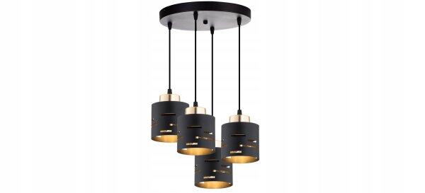 Pendelleuchte 4-flammig Schwarz Gold Metall E27 L:40 cm