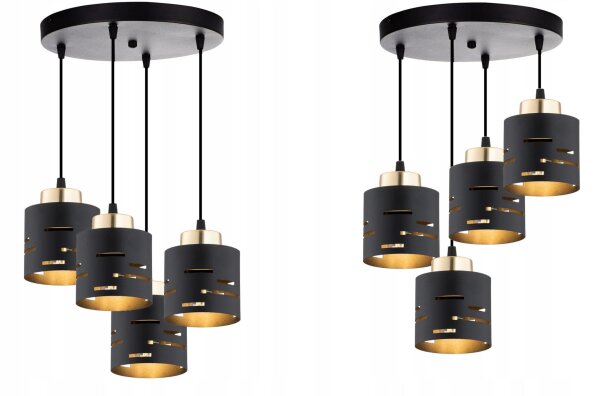 Pendelleuchte 4-flammig Schwarz Gold Metall E27 L:40 cm
