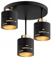 Deckenleuchte 3-flammig Schwarz Gold E27 B:30 cm Metall