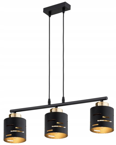 Pendelleuchte Schwarz Gold Metall 3-flammig E27 L:60 cm