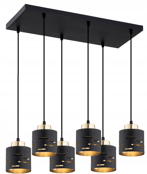 Pendelleuchte Metall Schwarz Gold E27 L:60 cm 6-flammig