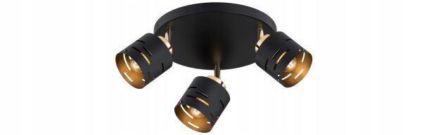 Deckenspot flexibel Schwarz Gold 3-flammig E27 B:30 cm