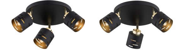 Deckenspot flexibel Schwarz Gold 3-flammig E27 B:30 cm