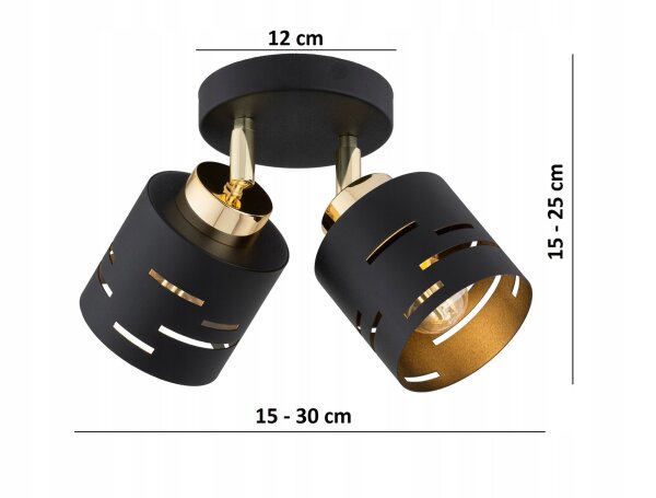Deckenspot verstellbar Metall Schwarz Gold E27 L:15 cm