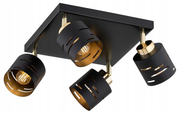 Deckenspot flexibel 4-flammig Schwarz Gold E27 L:30 cm