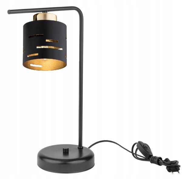Tischlampe Schwarz Gold Metall E27 H:38 cm Modern edel