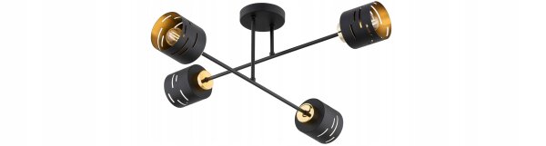 Deckenleuchte 4-flammig Metall Schwarz Gold E27 L:70 cm